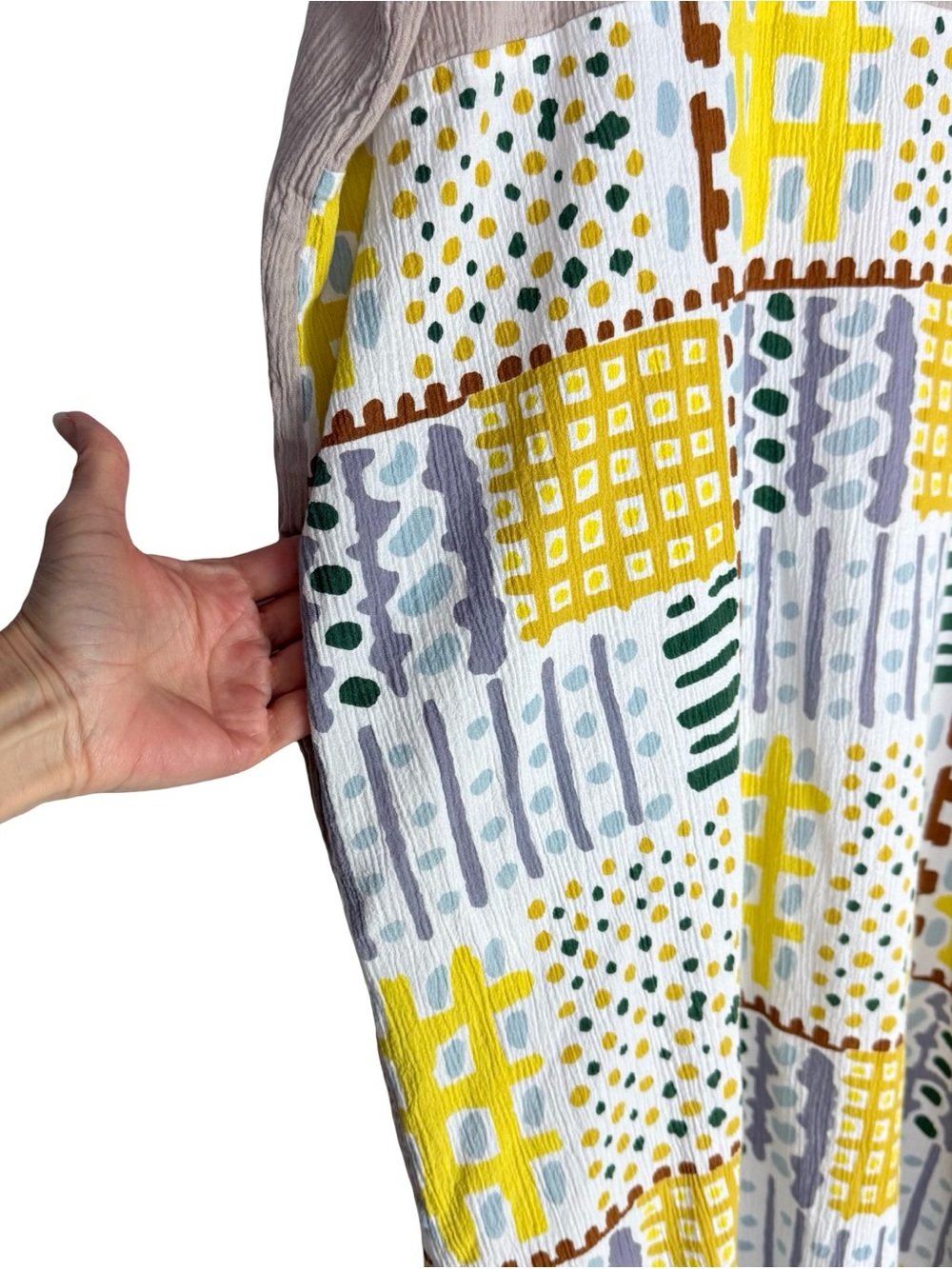 Sou Sou Kyoto Japan Cotton Crinkle Rectangle Dress Hand Printed Oversized M - Picture 3 of 10